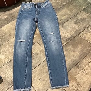 Black label Distressed Straight Leg Jeans in Blue
